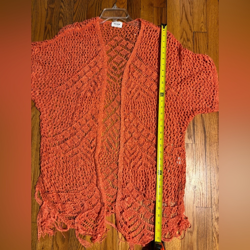 Heyson Vibrant Orange Open-Front Crochet Cardigan - Picture 8 of 9